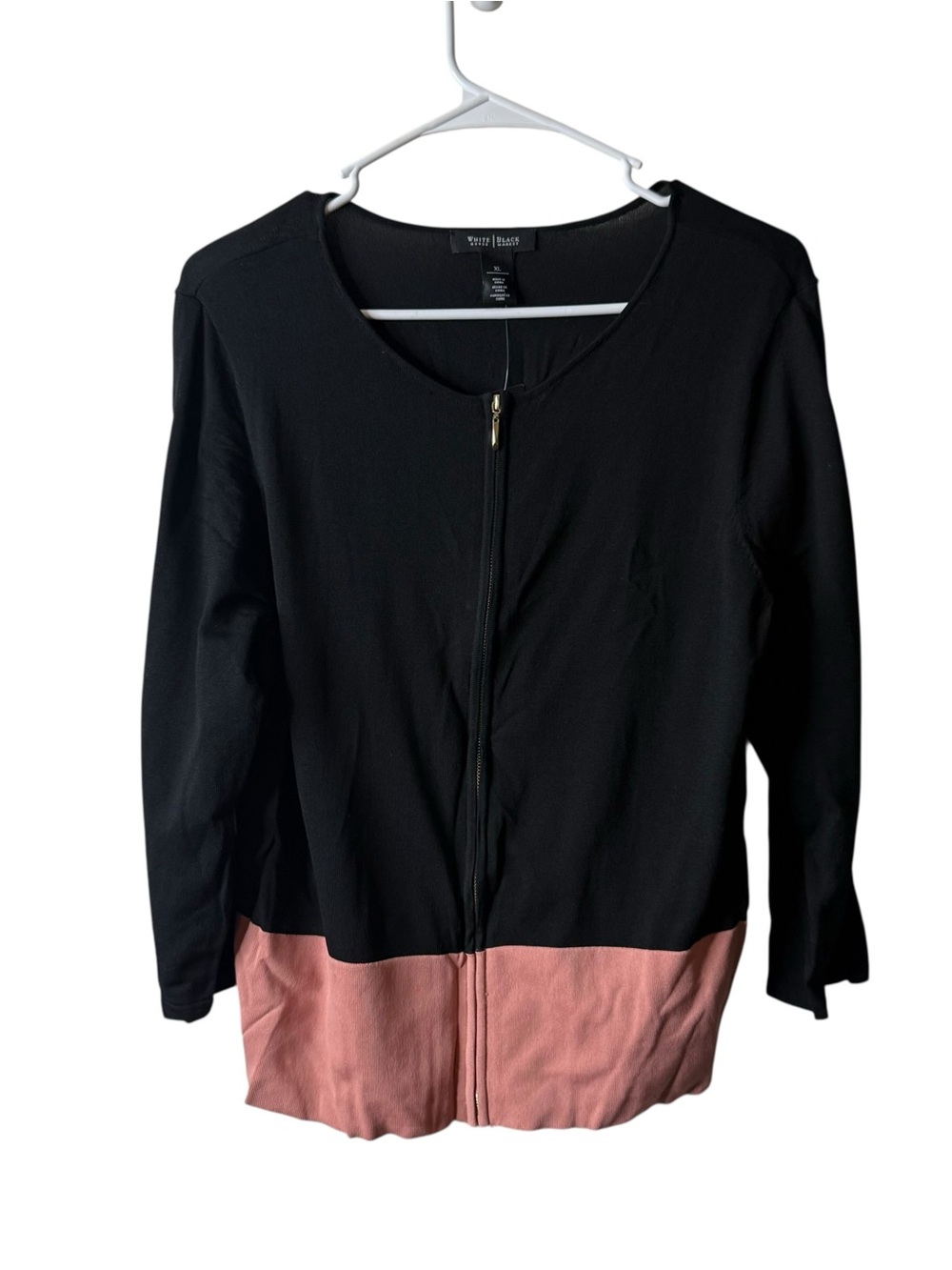 White House Black Market Colorblock Zipper 3/4 sleeve Cardigan Sweater NWT